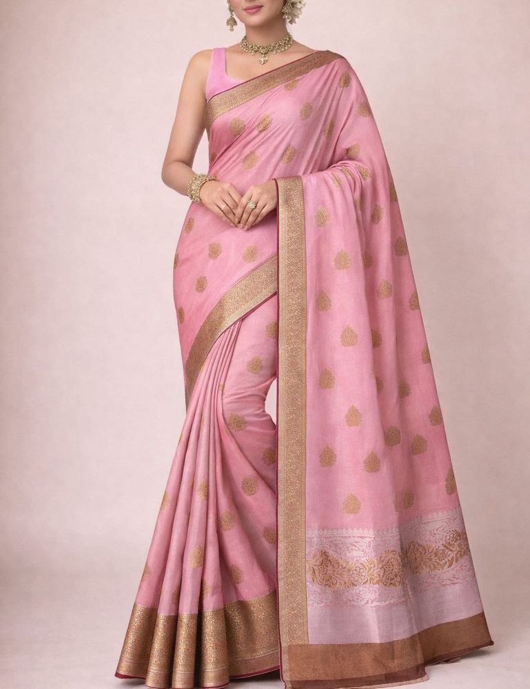 Elegant Pink Silk Saree with Gold Border