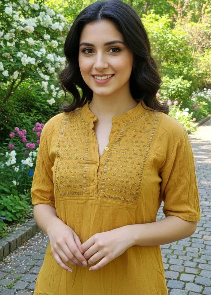 Mustard Embroidered Kurta design top
