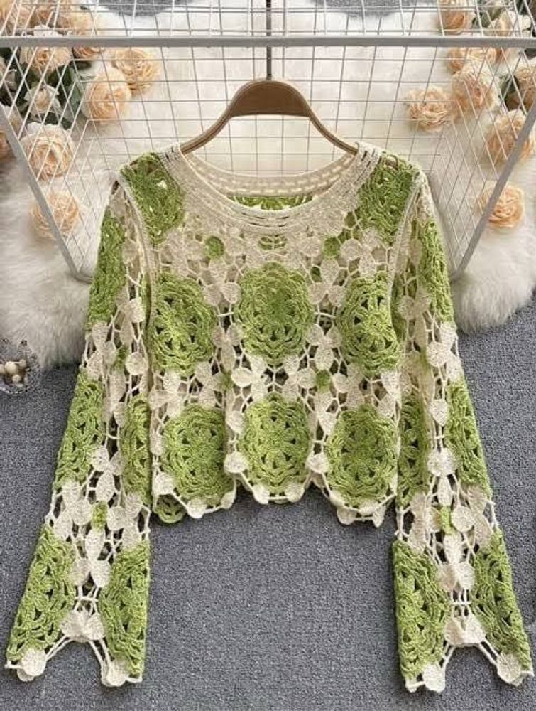 Crochet Knit Floral Crop Top