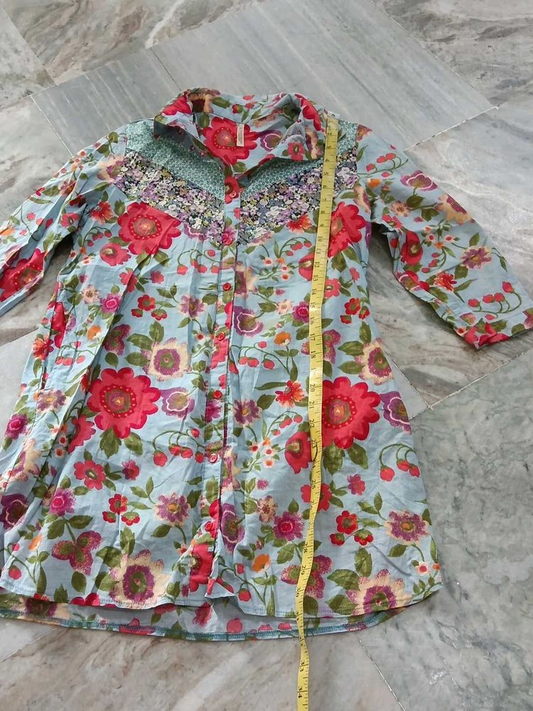 Light Blue Floral Print Kurta
