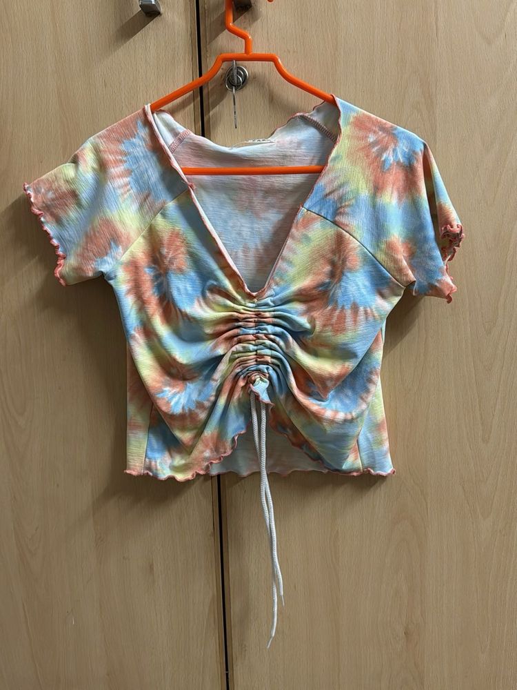 Cute Tie-Dye Ruched Crop Top