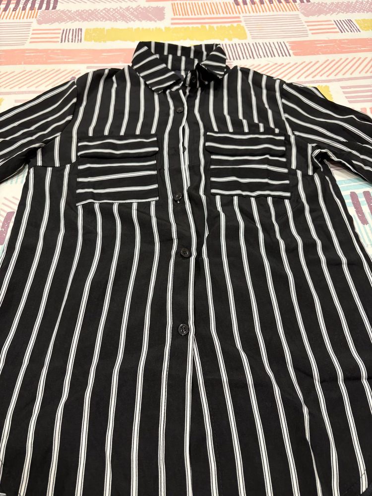 savana Chic Striped Button-Up Tunic