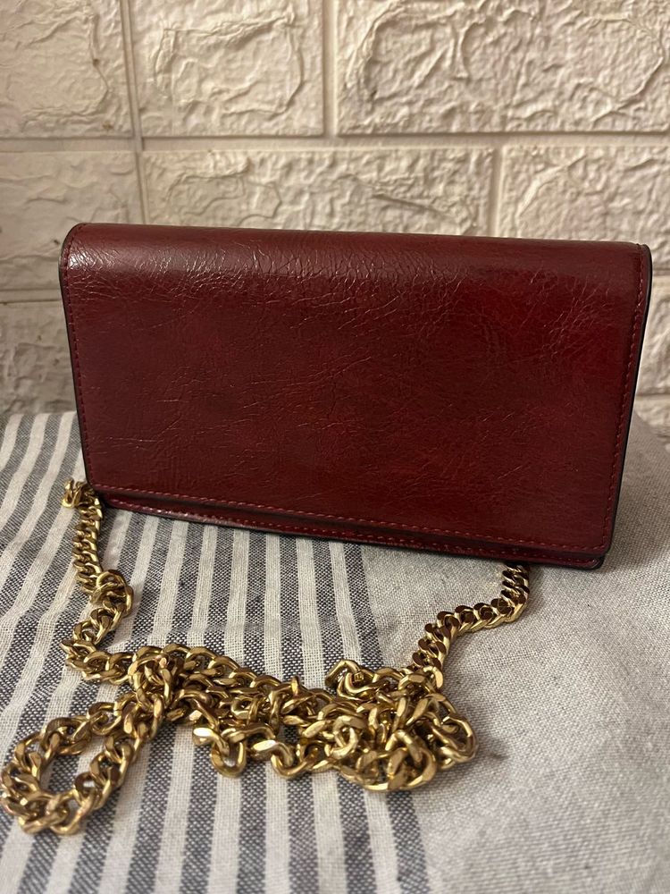 Mango  Maroon Chain Clutch Bag