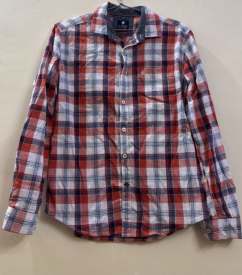 Men's Red Plaid Long Sleeve Shirt
