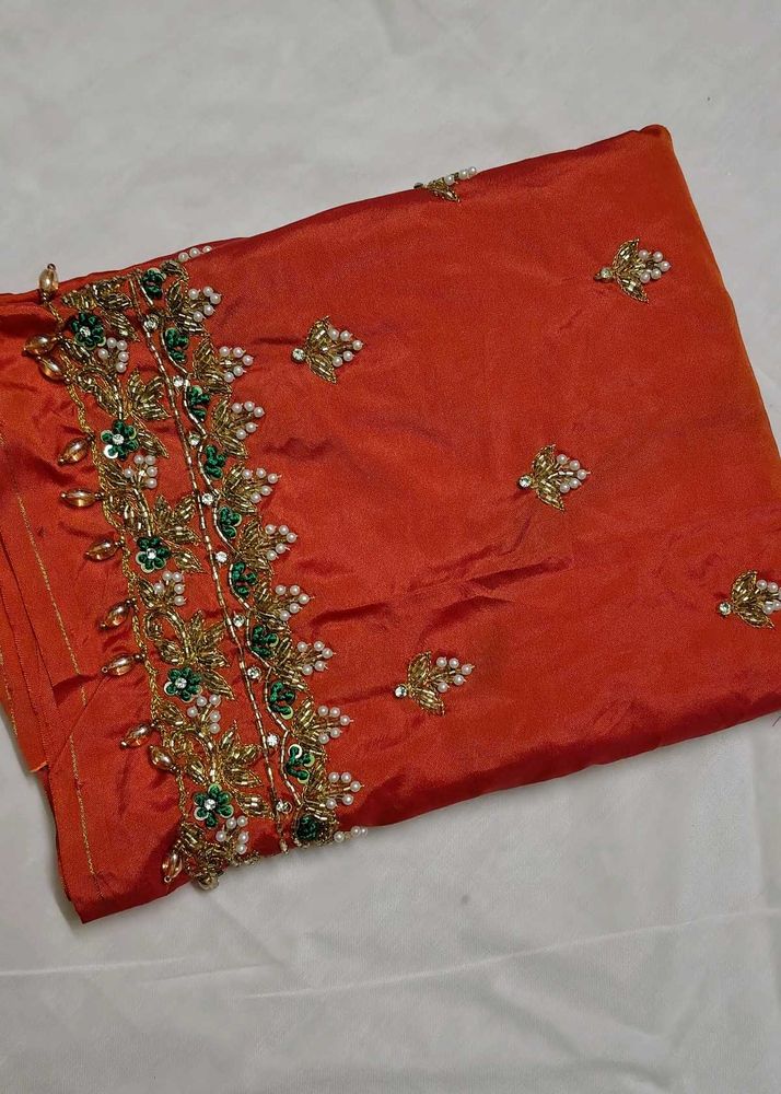 Embroidered Orange Silk maggam blouse