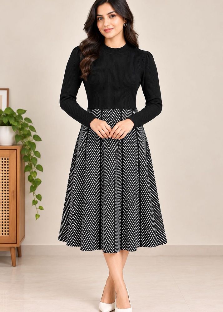Chic Black &amp; White Midi Dress