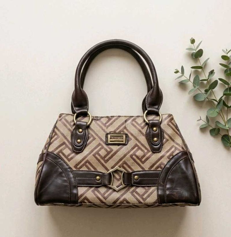 Stylish Brown Geometric Print Handbag
