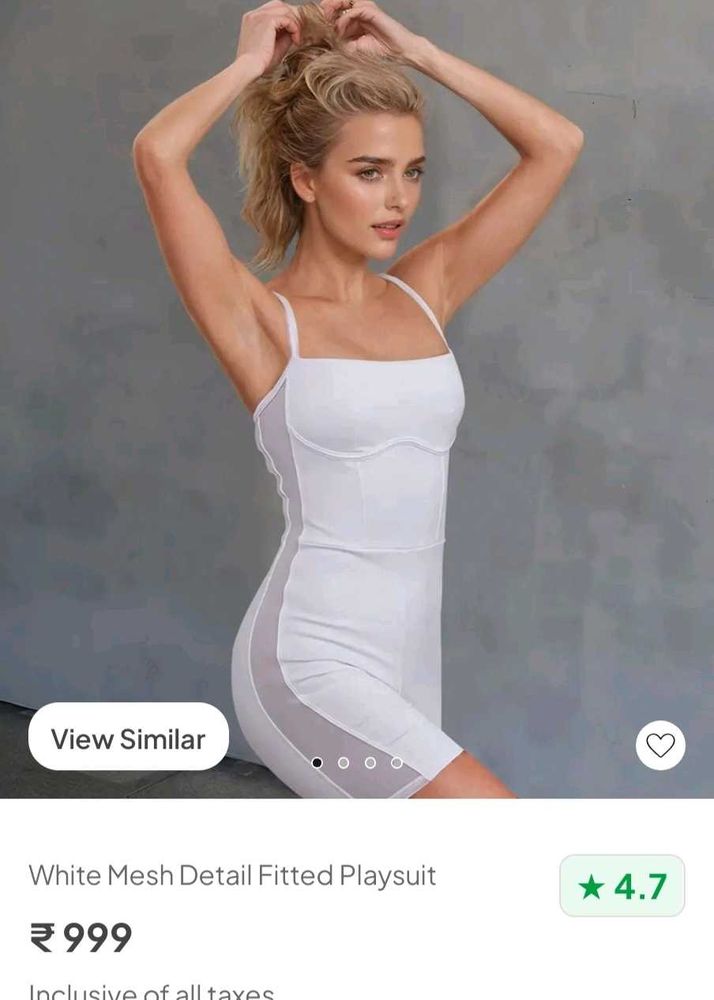 White Mesh Detail Fitted Playsuit