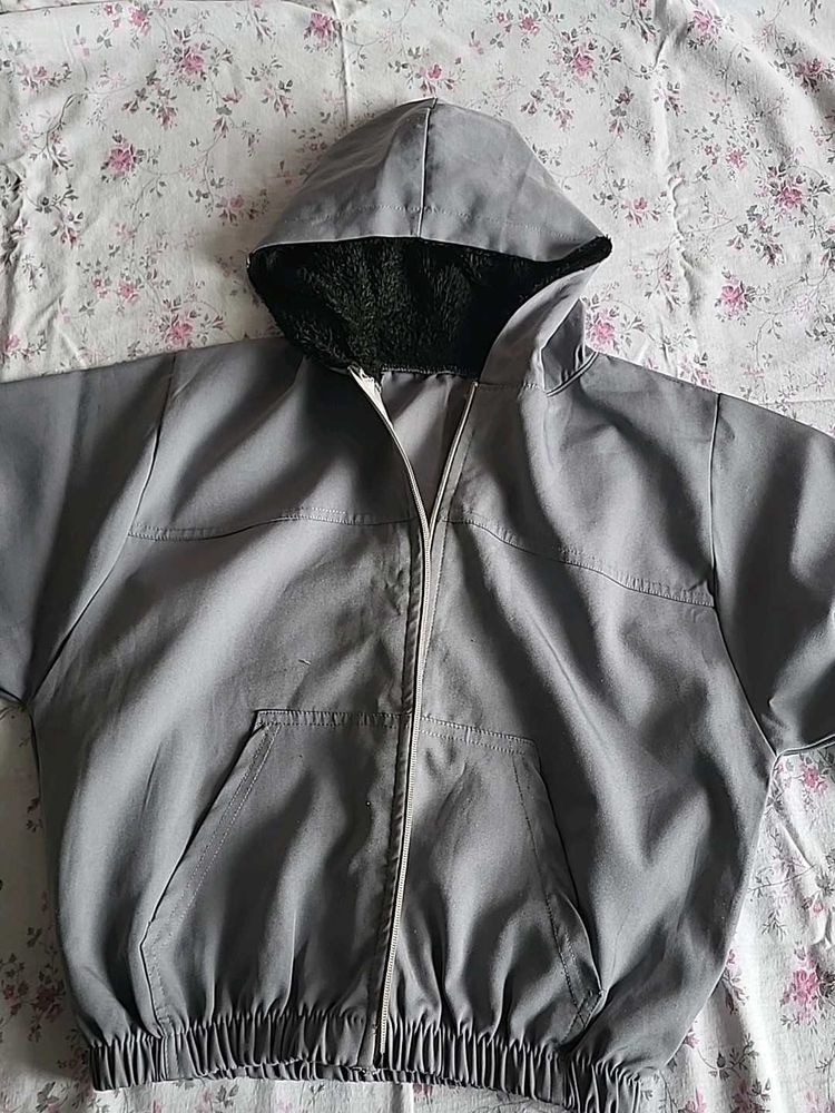 Grey Hooded Zip-Up Jacket