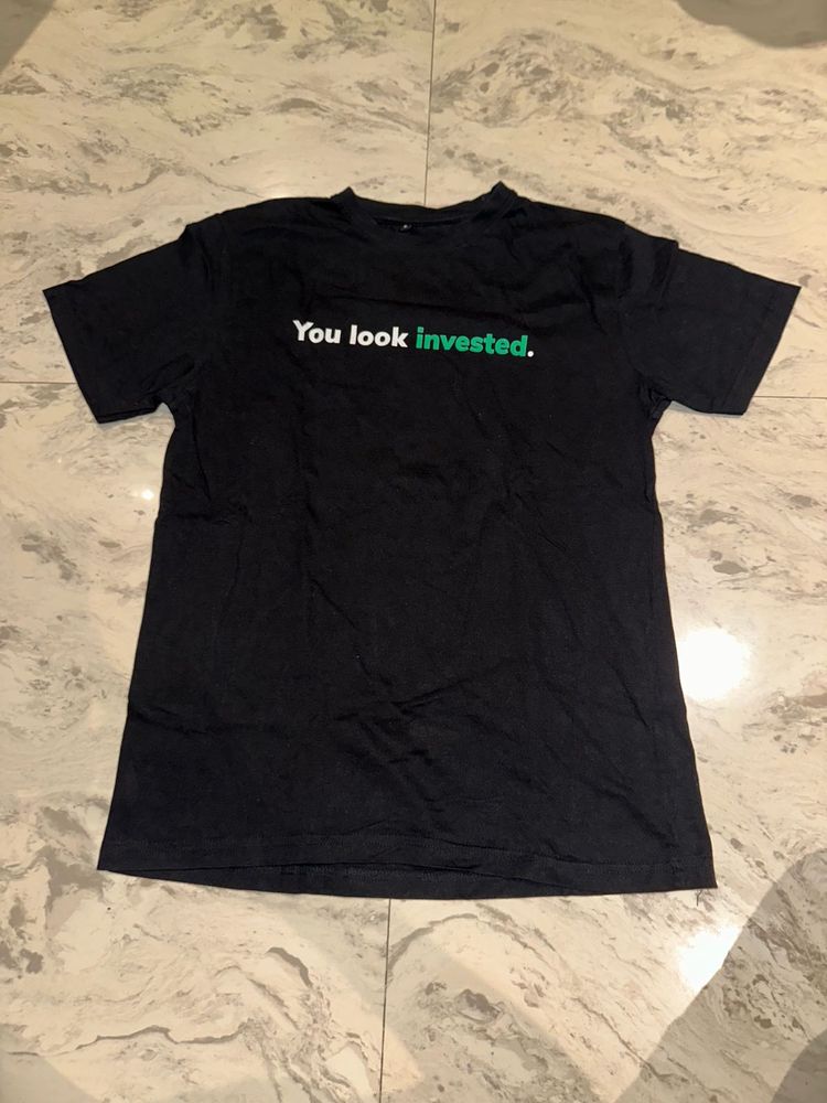 Black "You look invested." T-Shirt