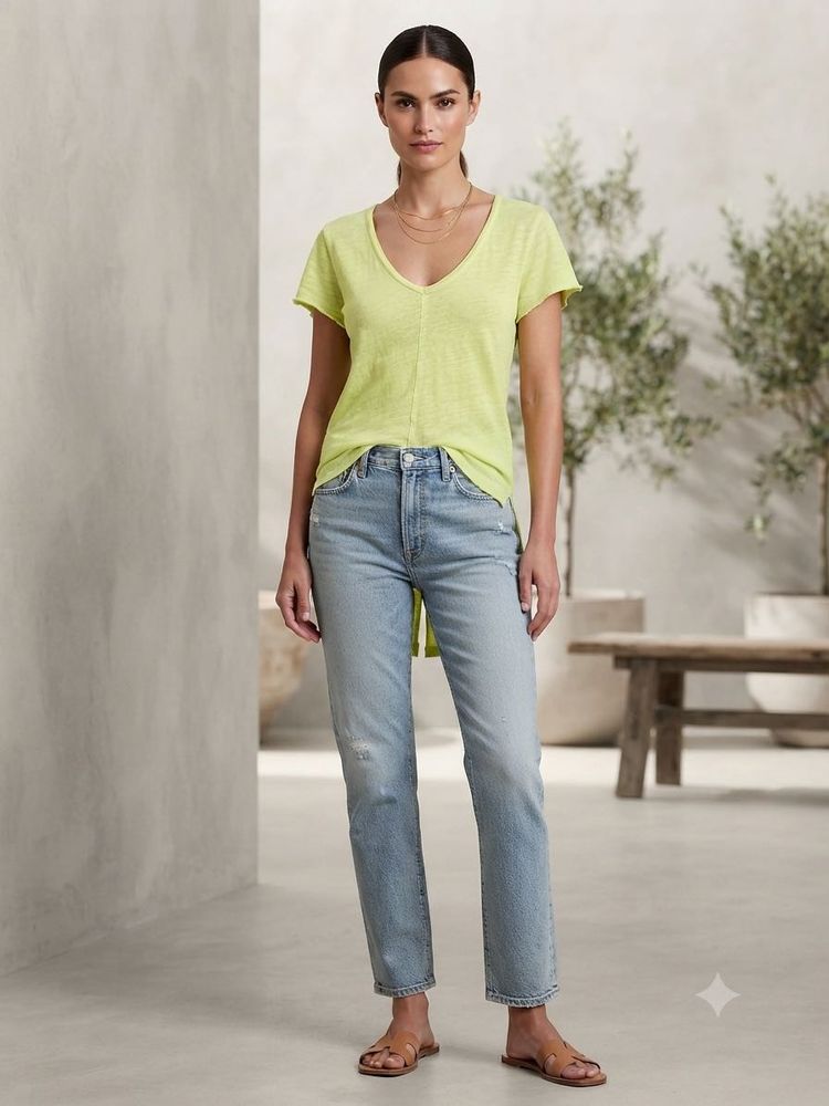 Lime Green V-Neck New T-Shirt