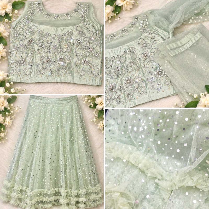 Embellished Mint Green Lehenga Choli Set