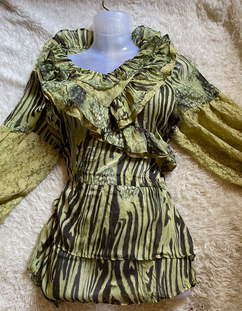 Boho Ruffle Zebra Print Top