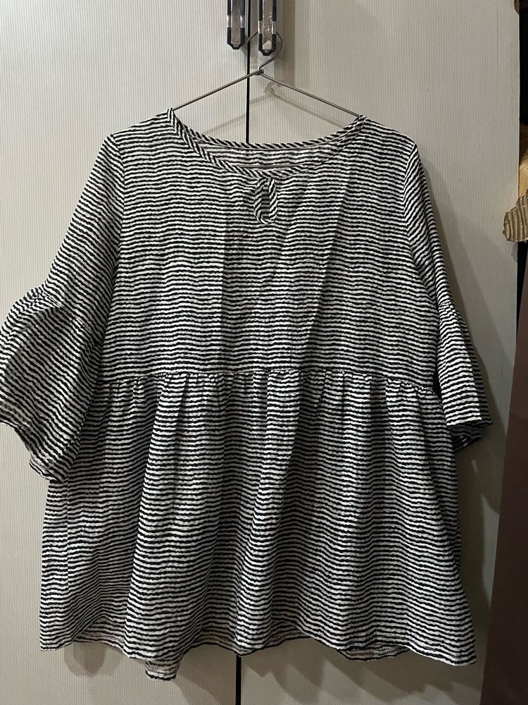 Striped Bell Sleeve Peplum Top