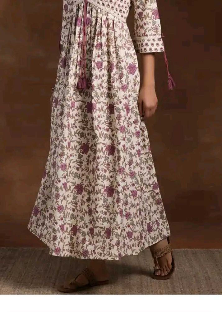Floral Cotton Kurta/ethnic dress with Tassel