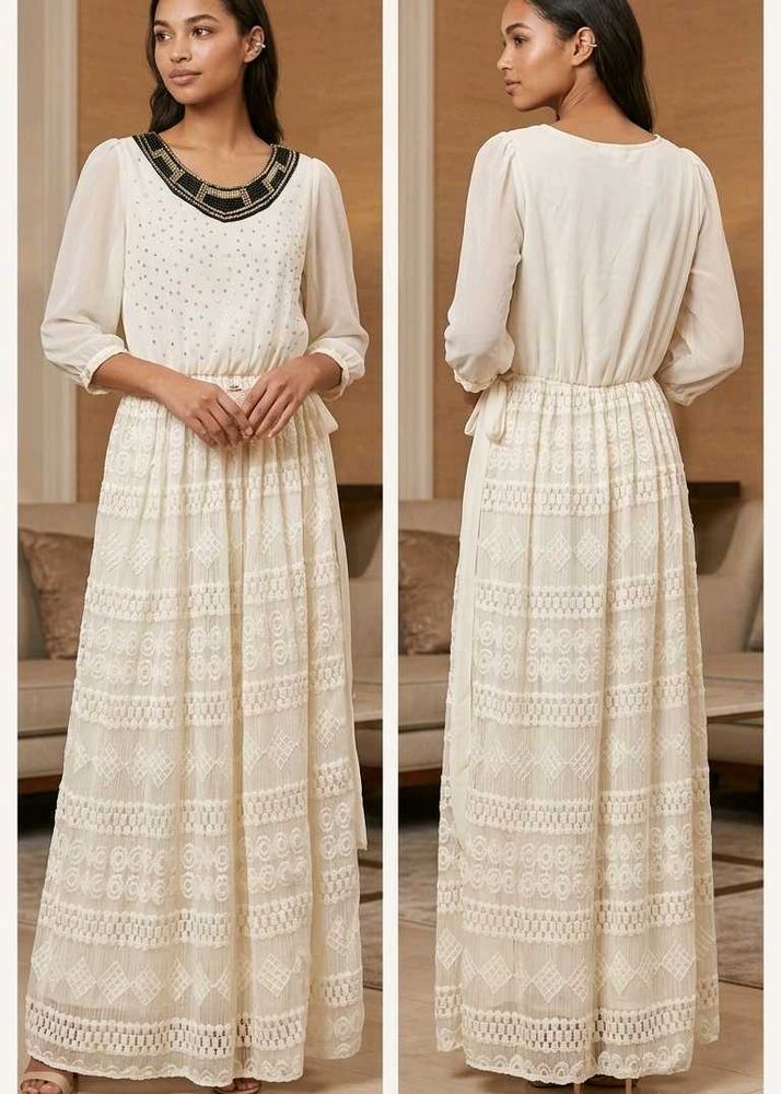 Elegant Cream Lace Maxi Dress