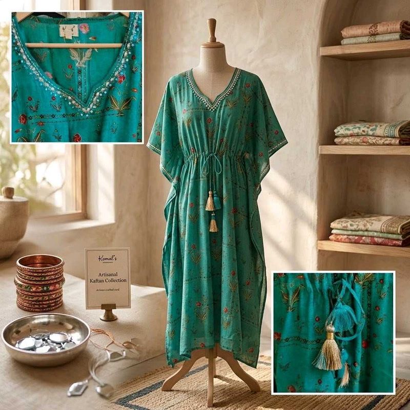 Boho Turquoise Kaftan Dress