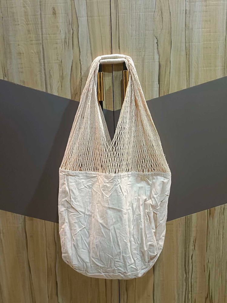 Cream Mesh Tote Bag