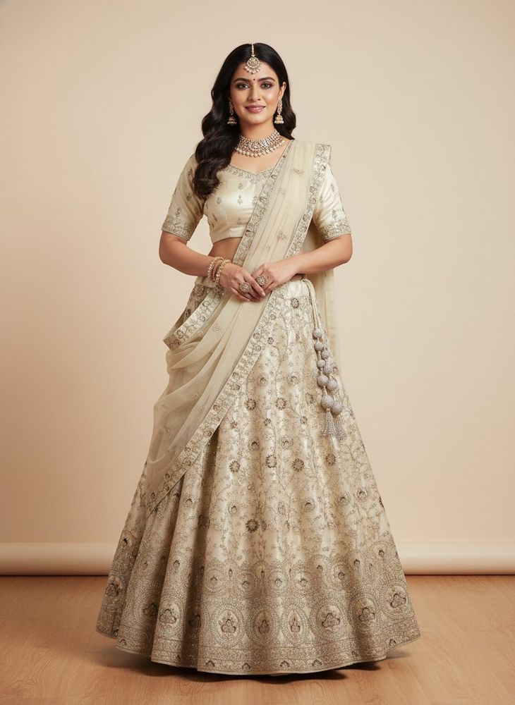 Elegant Cream Embroidered Lehenga