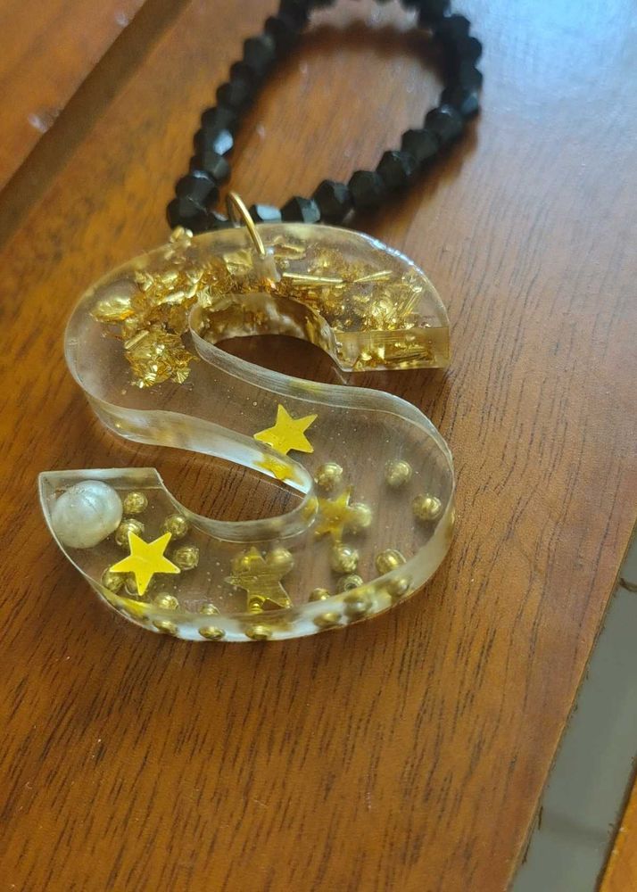 Unique 'S' Letter Resin Pendant with Gold Flakes &amp;