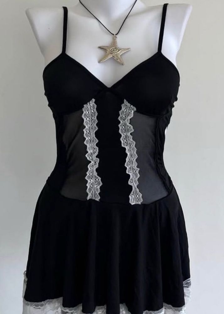 Black Babydoll Dress with Lace Trim