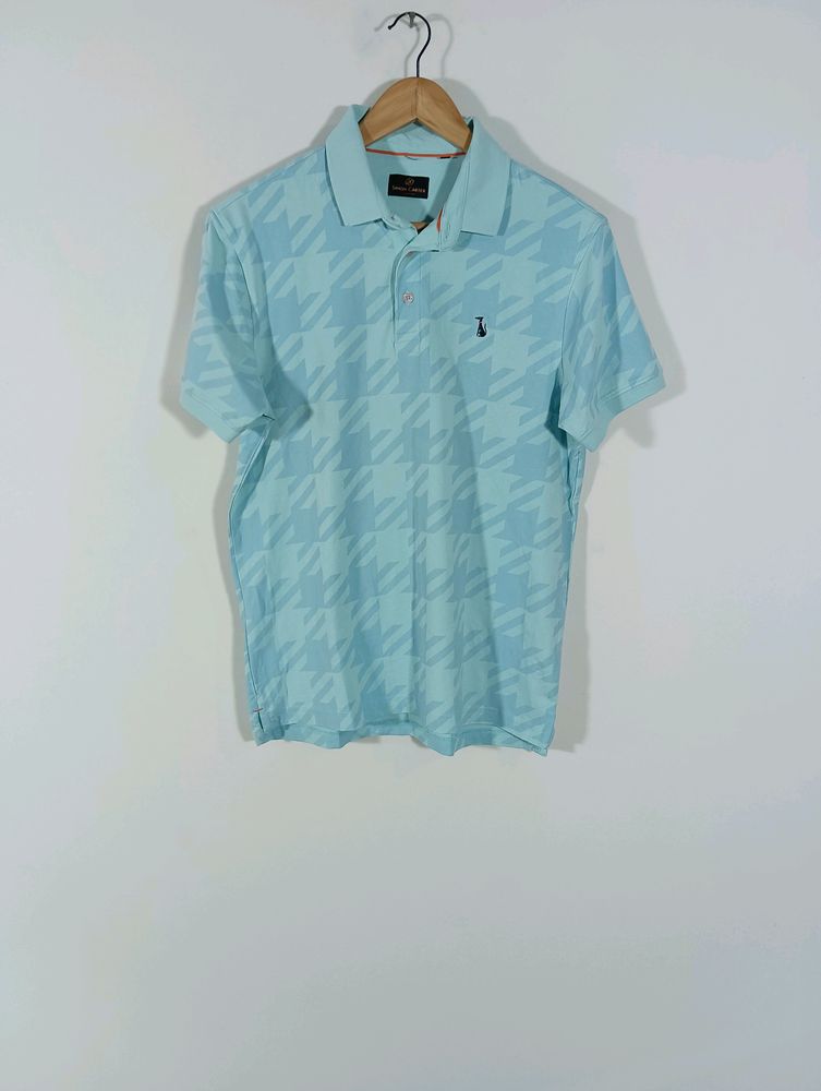 Cyan Printed Casual T-shirt (Men)