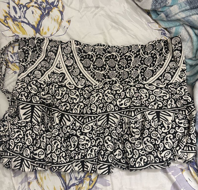 Black White Printed Wrap Skirt