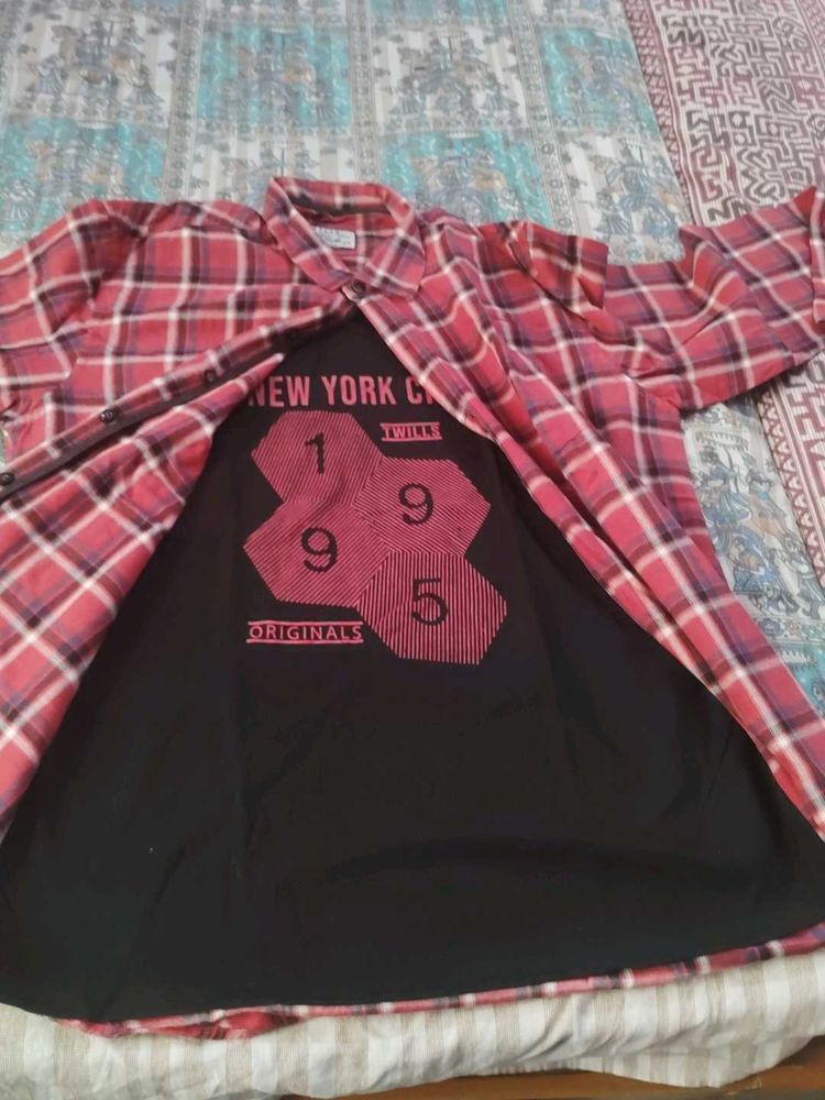 Men's Plaid Shirt &amp; Graphic Tee Set