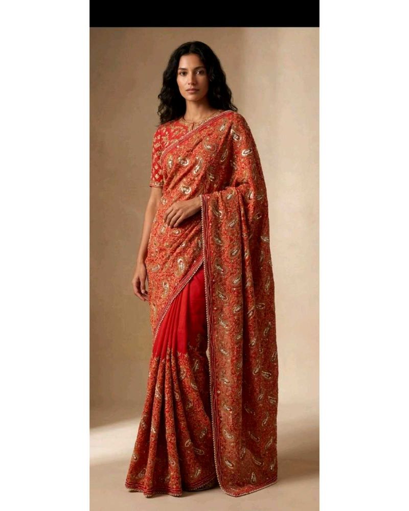 handwork full heavy embroidery work red saree