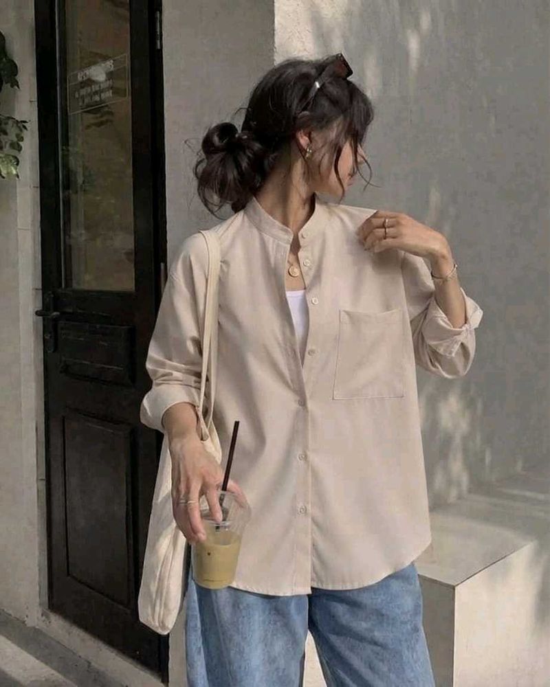 New with tag Oversized Beige Button-Up Shirt