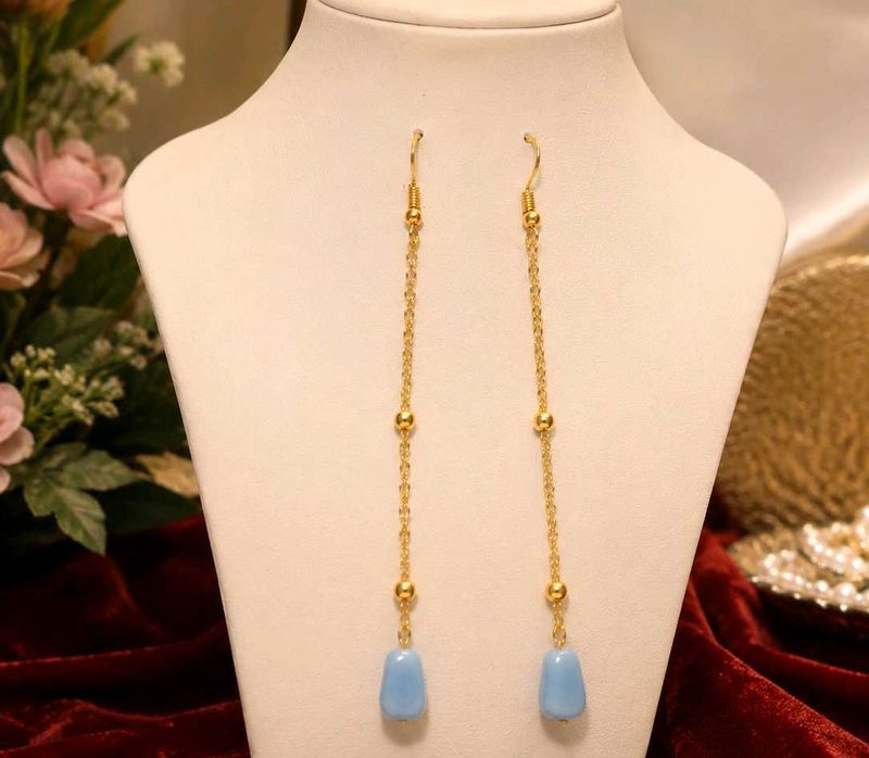 handcrafted Elegant Drop Earrings with Blue Beads