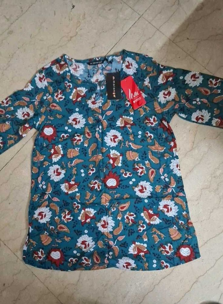 Brand new cotton Teal Floral Print Kurta