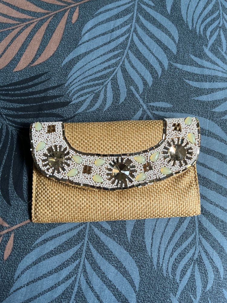 Embellished Woven Clutch Bag