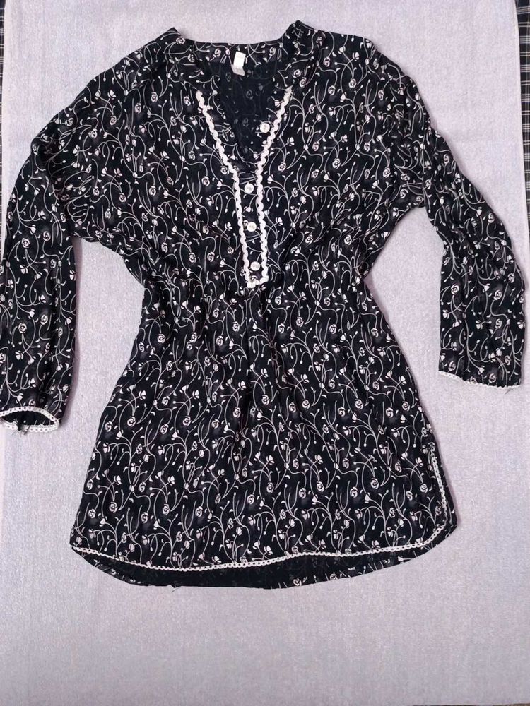 Black Printed short kurti