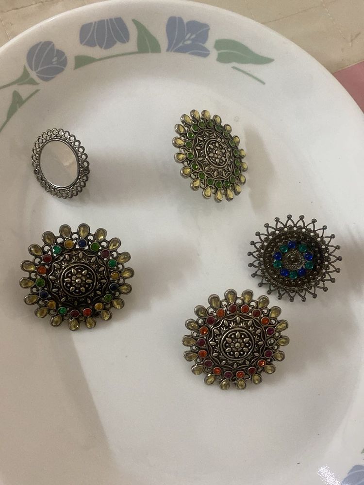 Boho Oxidized Statement Rings Set