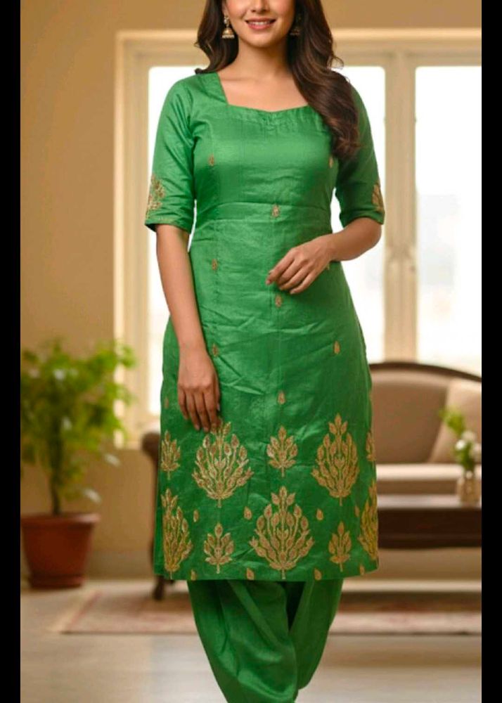 Green Embroidered Kurta Set