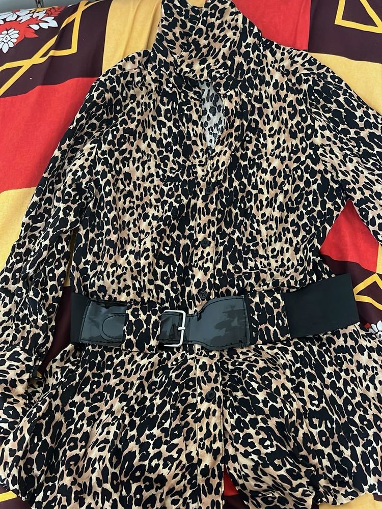 Leopard Print Button-Up top with Belt
