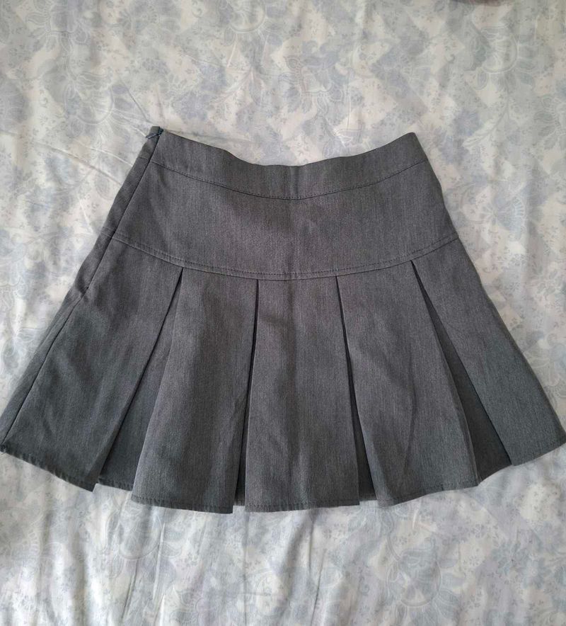 Grey Pleated Mini Skirt