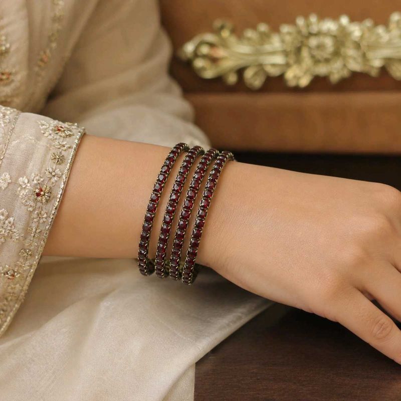 Elegant Set of 4 Red Stone Bangles