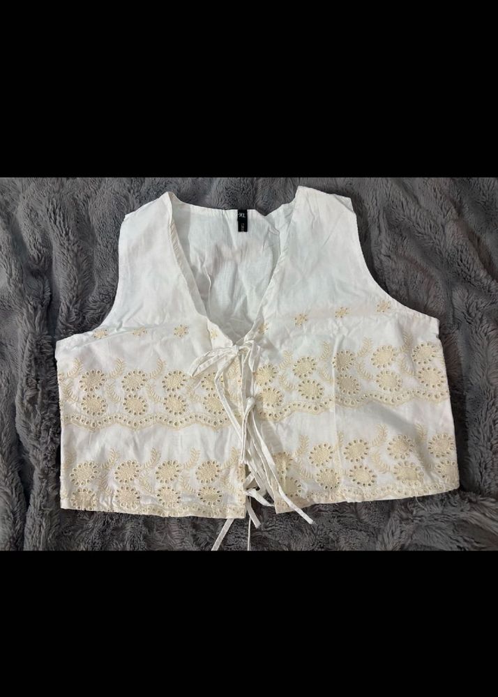 White Lace-Up Broderie Anglaise Blouse