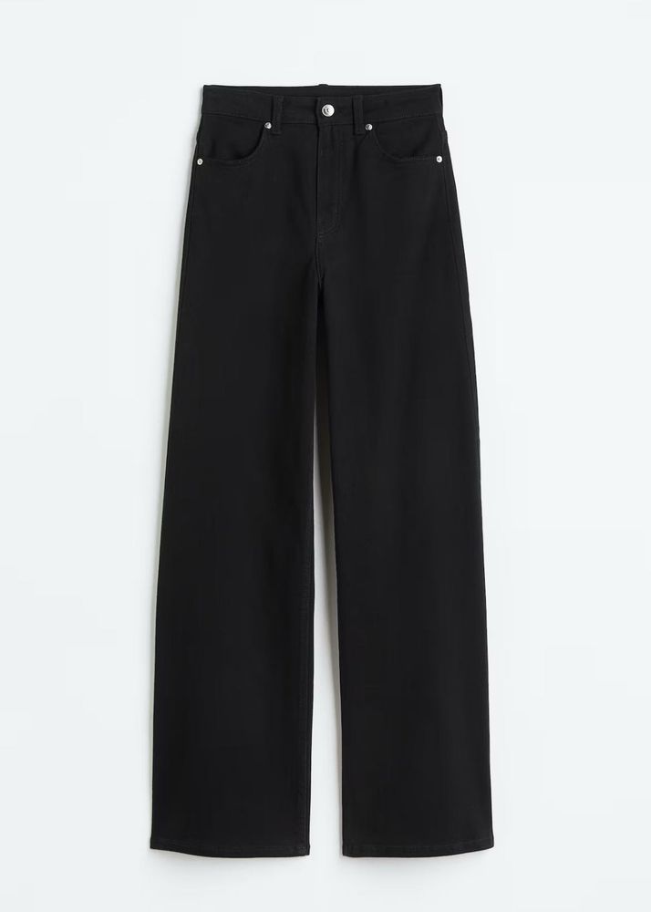 High-Waisted Wide-Leg Black Jeans