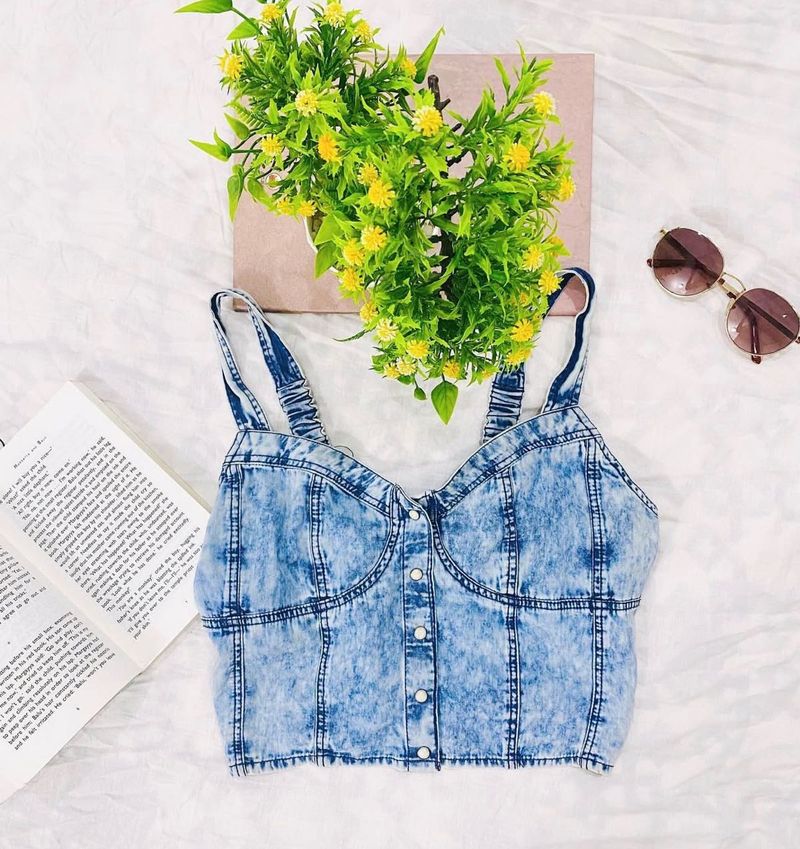 Acid Wash Denim Cropped Tank