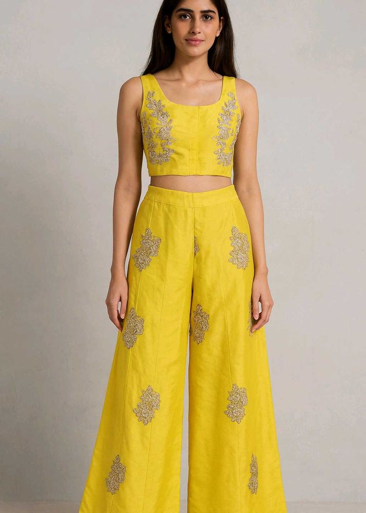 Embroidered Crop Top &amp; Palazzo Set