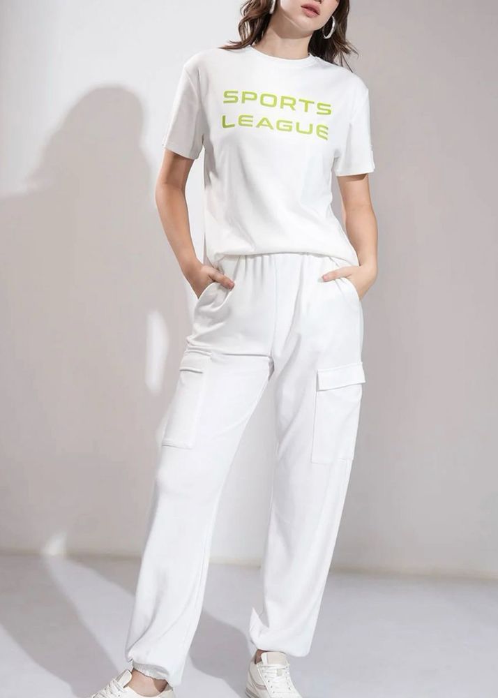 White Sports League T-Shirt Jogger Set