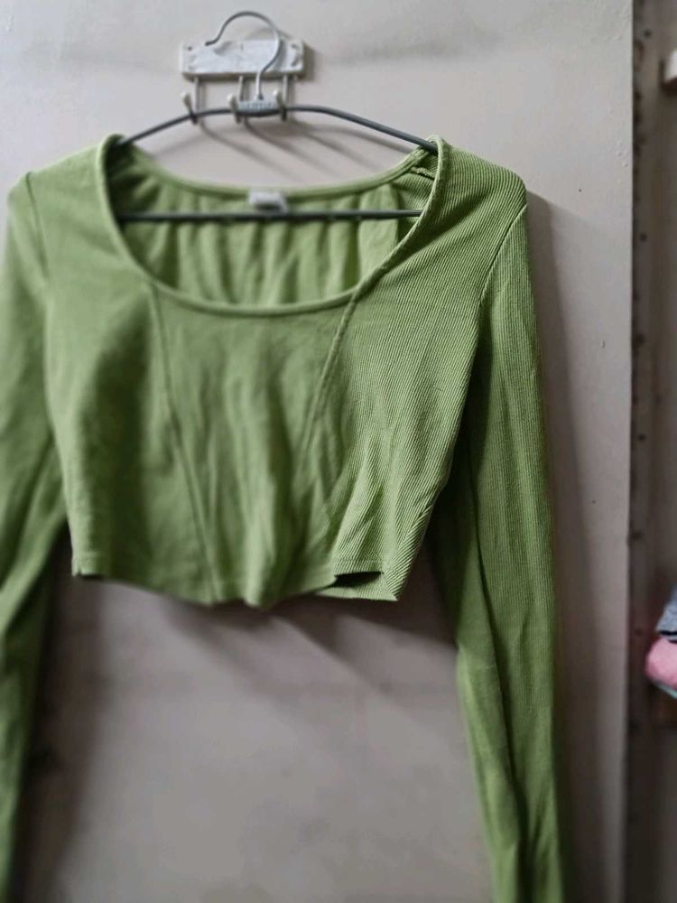 Lime Green Cropped Long Sleeve Top