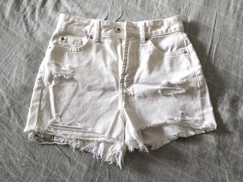 White Ripped Denim Shorts