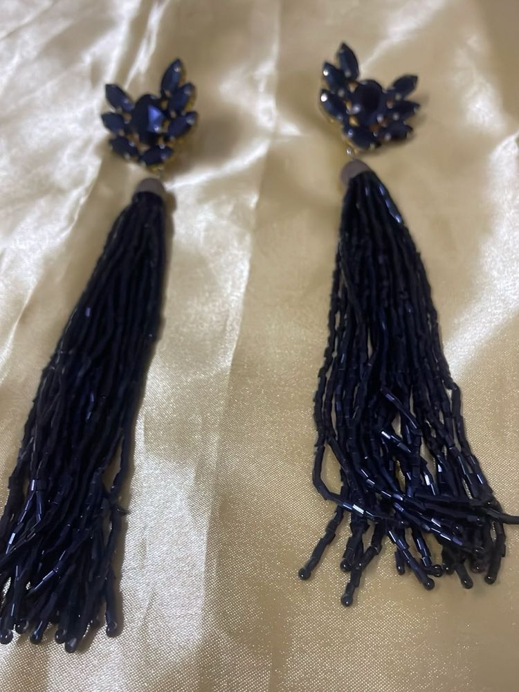 Elegant Dark Blue Tassel Earrings