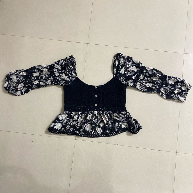 Boho Floral Print Peplum Top