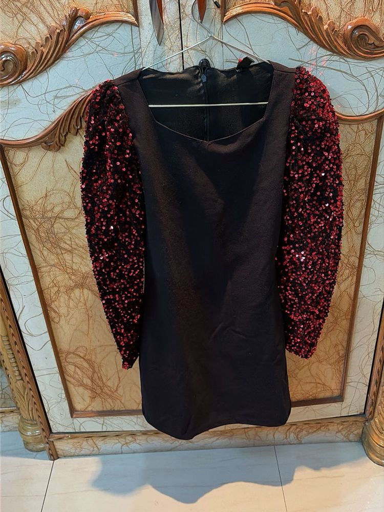 Black Dress with Sequin Sleeves