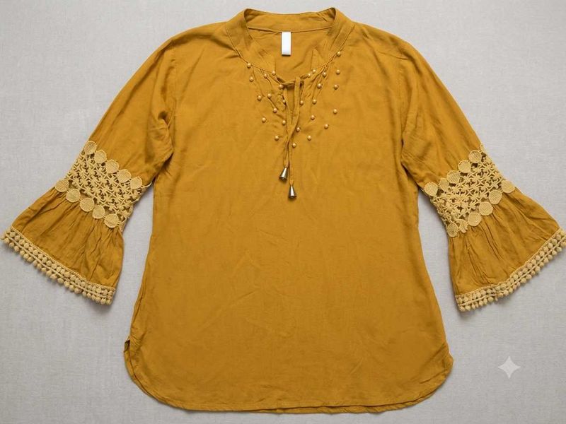Short Yellow Embroidered Kurti Top